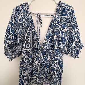 Miami Blue and White Floral Blouse